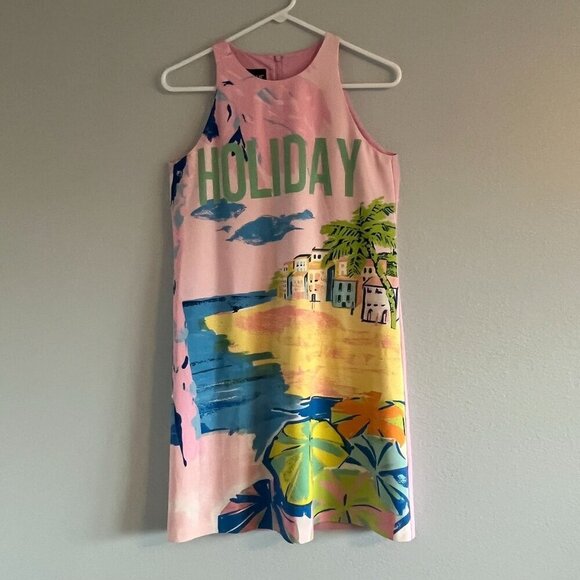 Boutique Moschino Holiday Graphic Print Sleeveless Shift Mini Dress Pink‎ 6 - Picture 2 of 14
